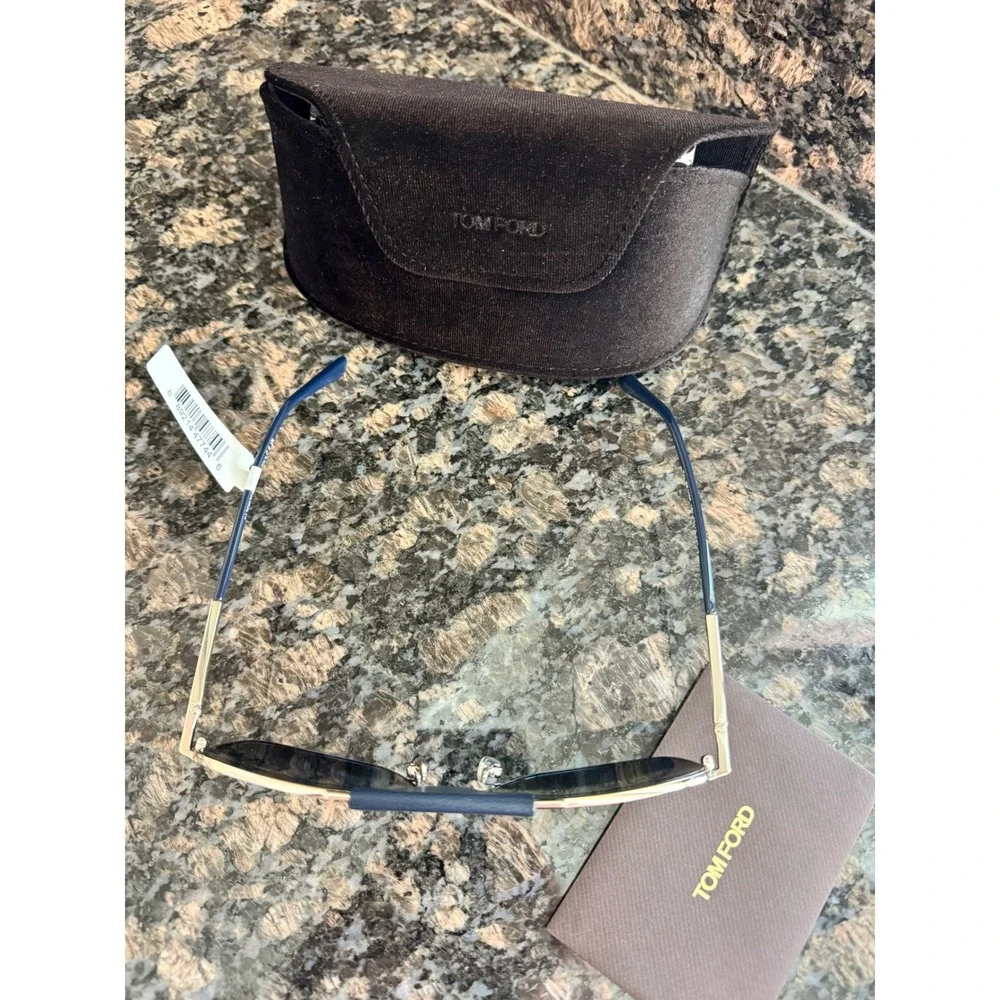 Tom Ford Tex TF1096 Aviator Sunglasses Silver Blue Leather 16V‎ 62-13-145 Italy